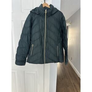 MICHAEL Michael Kors Hooded Packable Down Coat Teal XXL Gold Accents Lightweight
